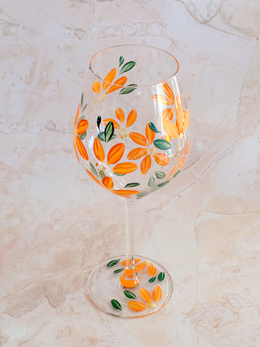 Hand-painted Wine Glass - Tangerine Blossom