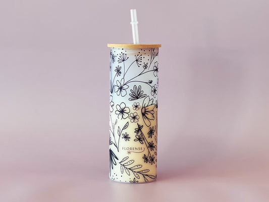 Frosted Iced Latte Glass | Florals