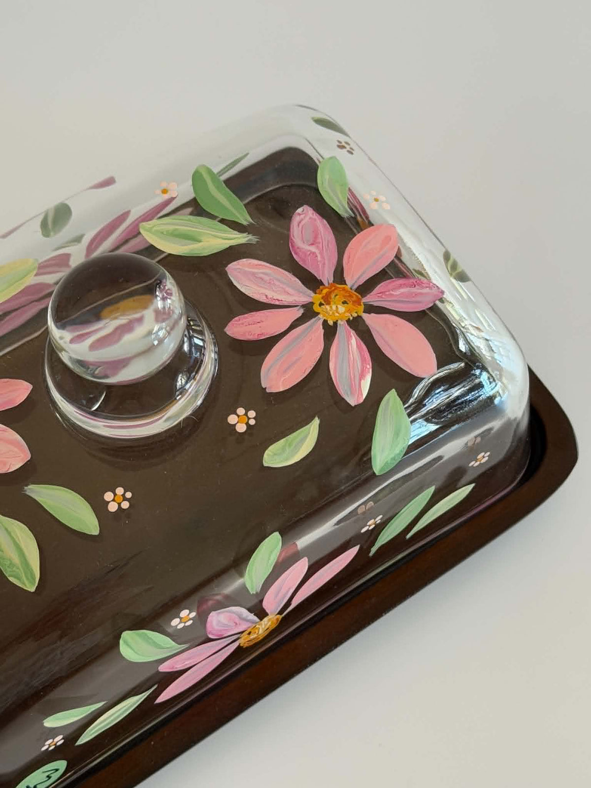 Hand-painted Glass Butter Dish - Spring Blossom