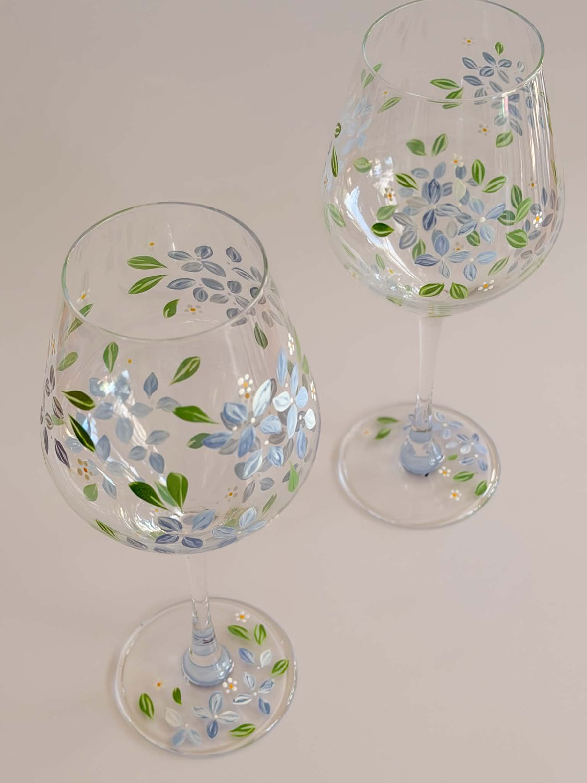 Hand-painted Wine Glass - Spring Hydrangea