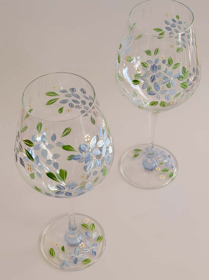 Hand-painted Wine Glass - Spring Hydrangea