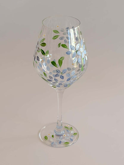 Hand-painted Wine Glass - Spring Hydrangea