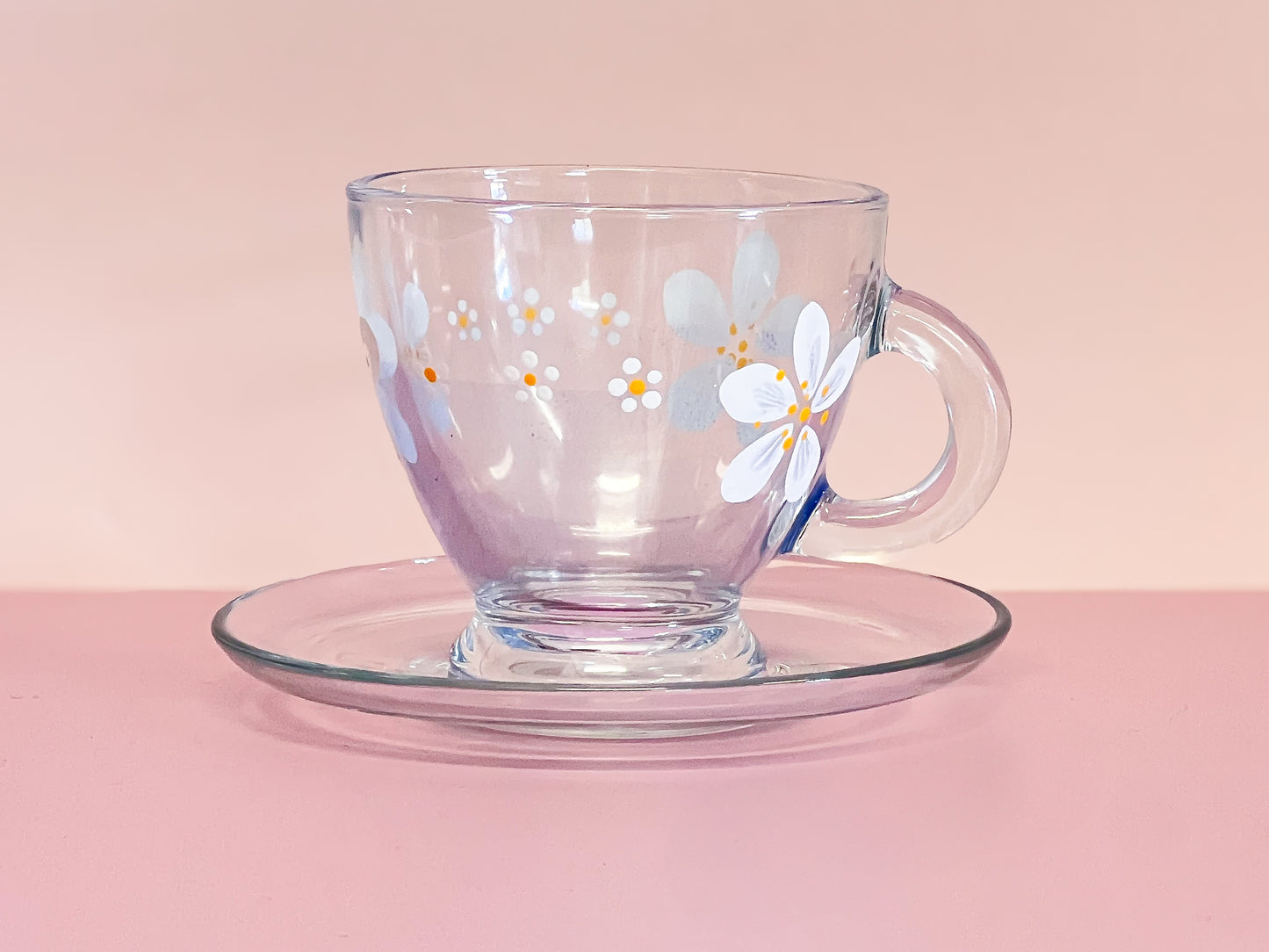 Hand-painted Teacup + Saucer | Daisy Sml/Lrg /Frosted Blue