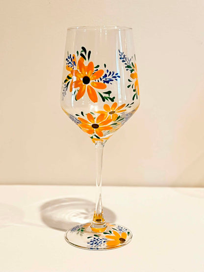 Hand-painted Wine Glass - Goldie