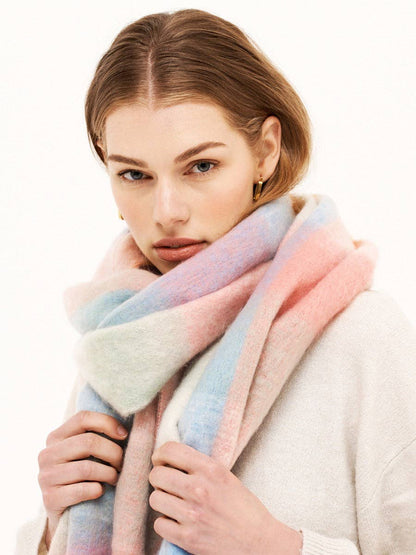 Pastel Fluffy Checkered Scarf