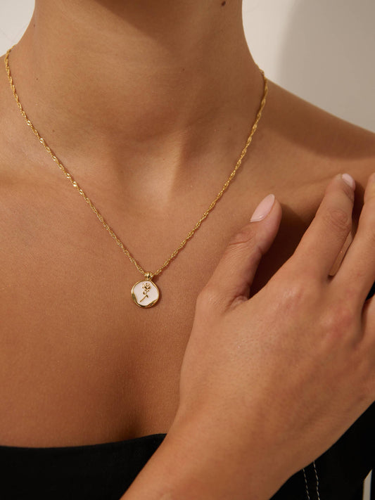 Rose Enamelled 18K Gold Plated Necklace