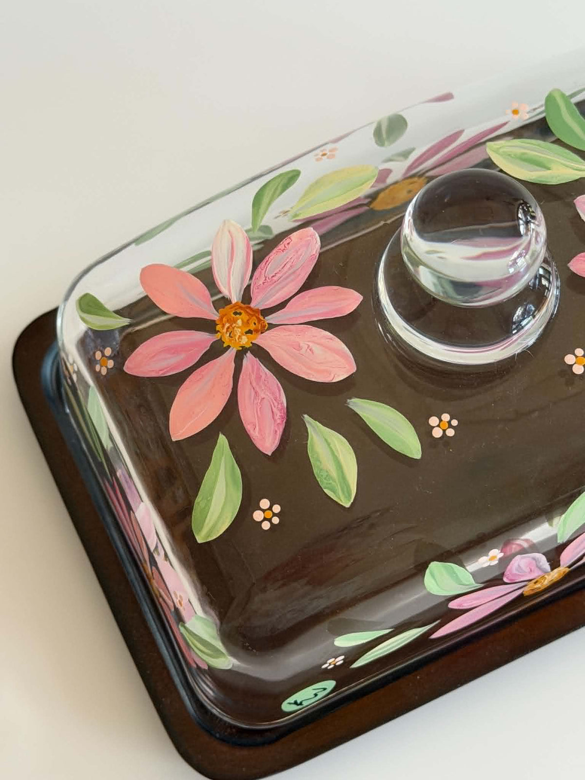 Hand-painted Glass Butter Dish - Spring Blossom