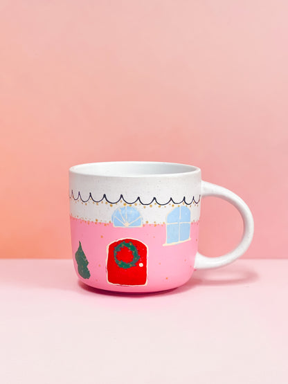 Hand-Painted Stoneware Mug - Christmas Cottage 🎄