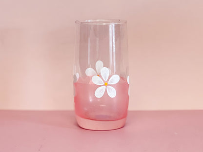 Hand-painted Tall Glass | Daisy/Frosted Rose