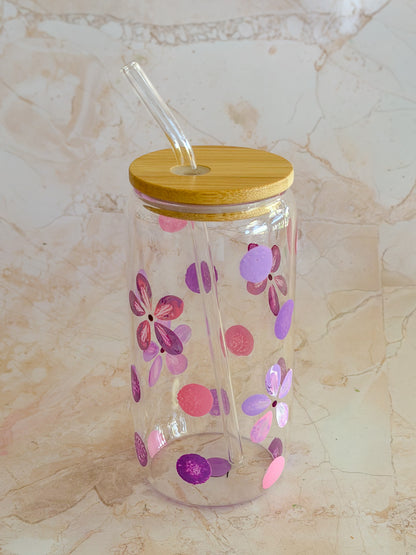 Hand-painted Iced Coffee Glass - Spot Blossom (Lilac/Pink)
