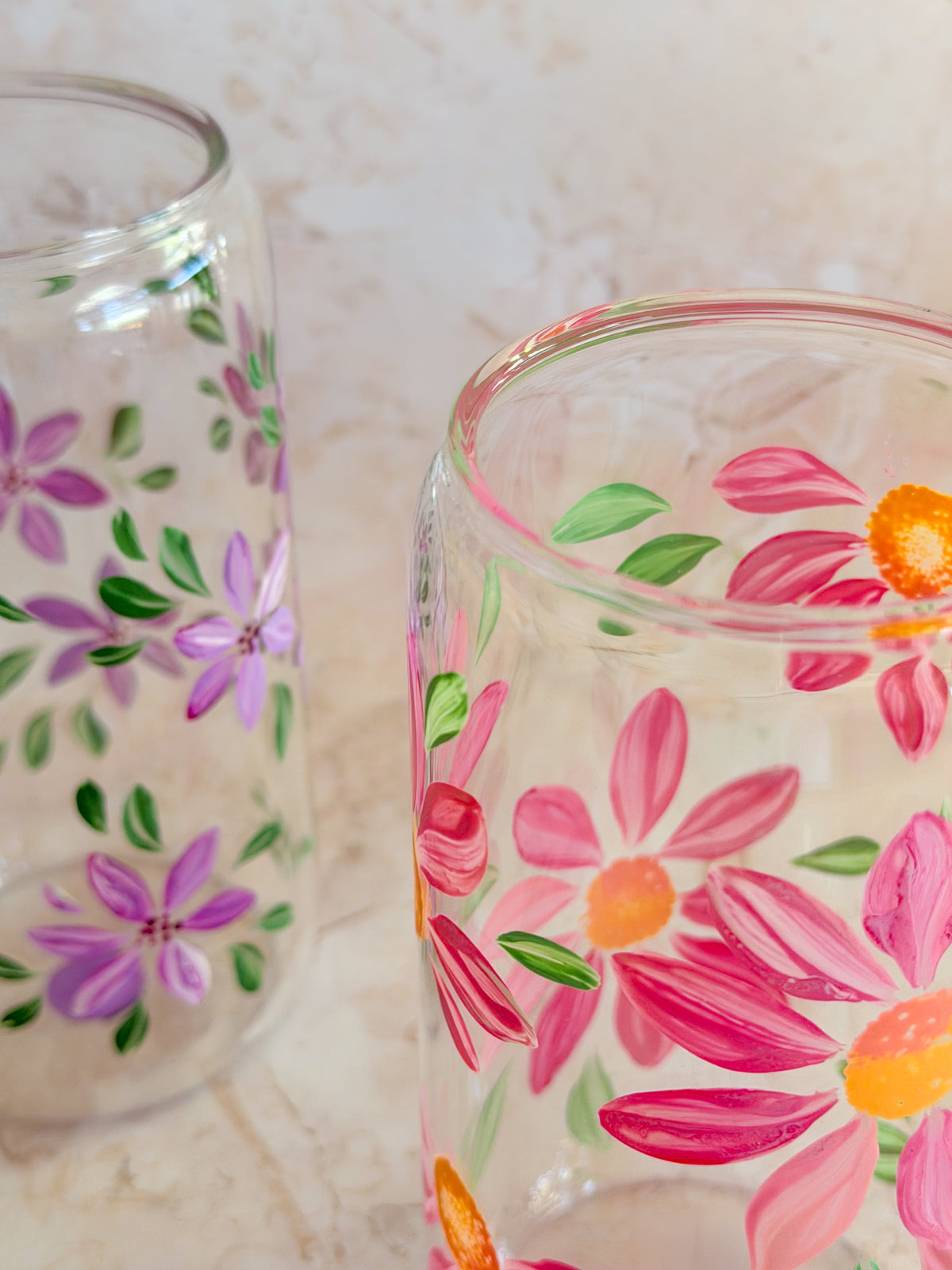 Hand-painted Stemless Wine Glass - Spring Blossom