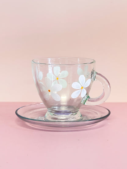 Hand-painted Teacup + Saucer | Daisy/Frosted Emerald