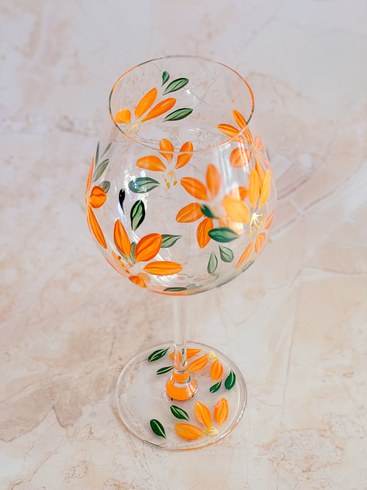Hand-painted Wine Glass - Tangerine Blossom