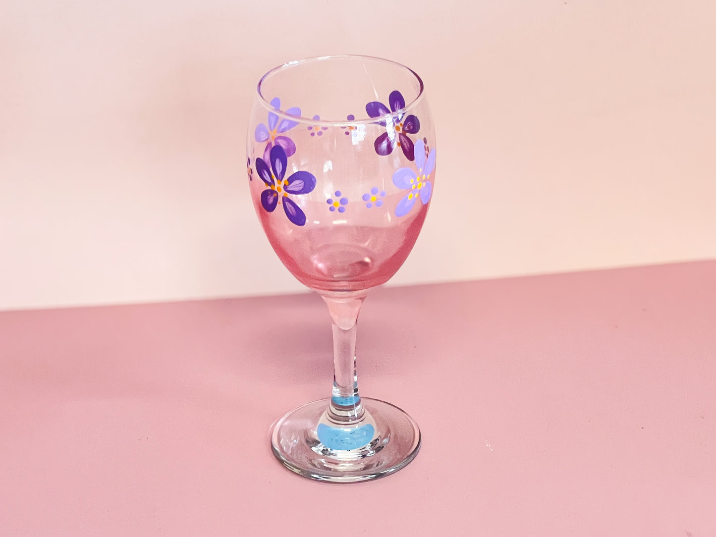 Hand-painted Wine Glass | Purple Daisy/Frosted Rose