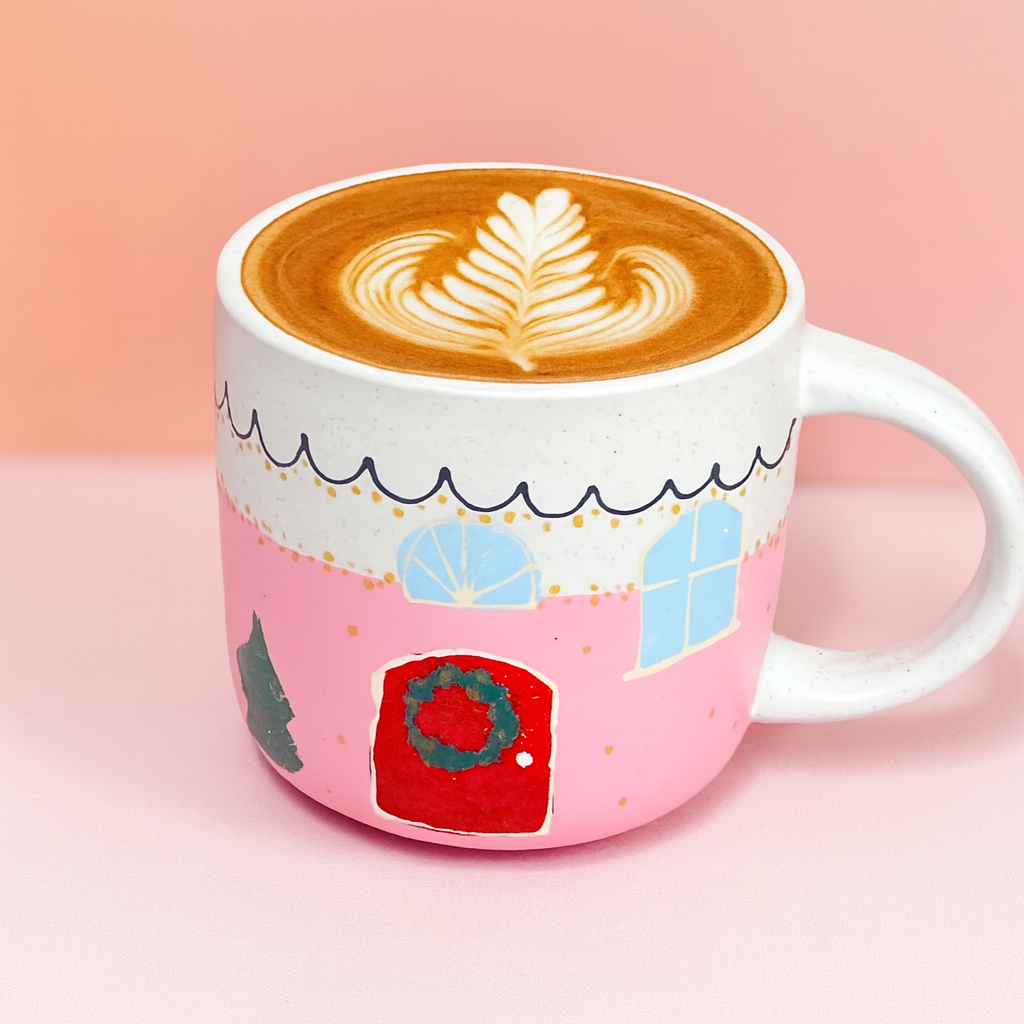Hand-Painted Stoneware Mug - Christmas Cottage 🎄
