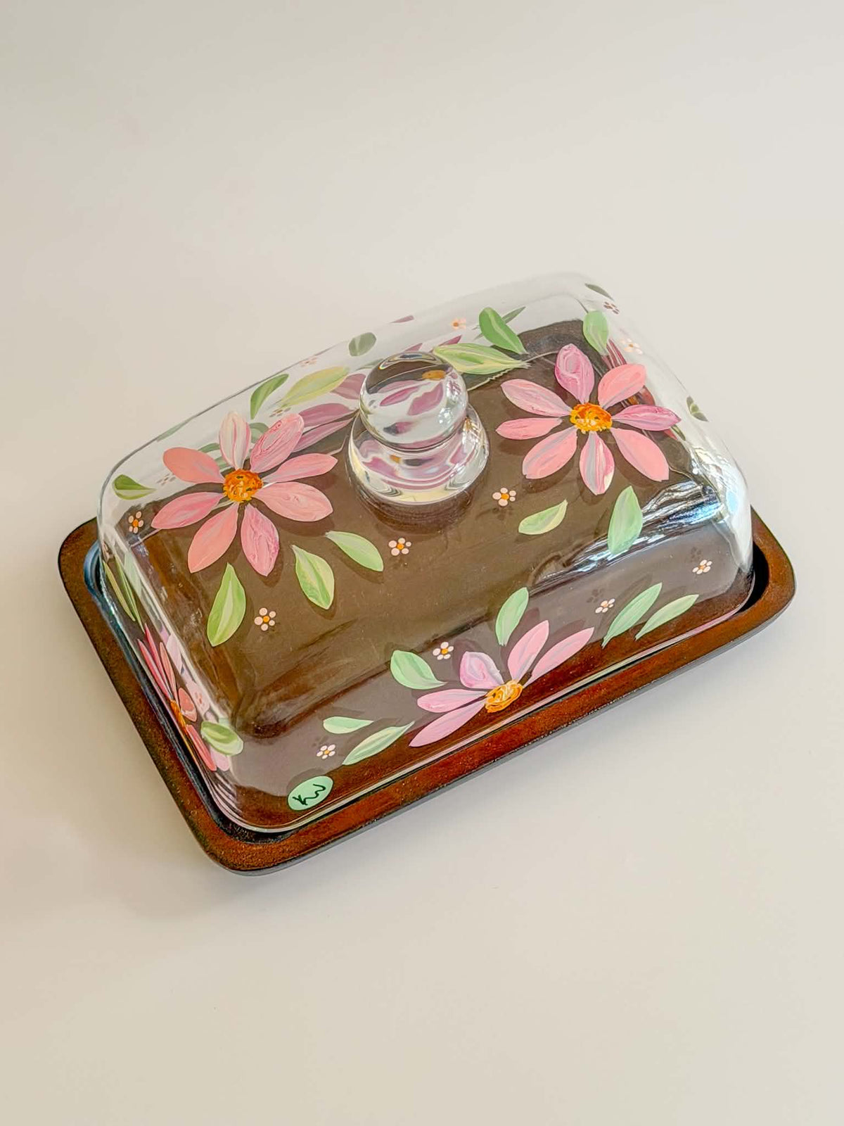 Hand-painted Glass Butter Dish - Spring Blossom