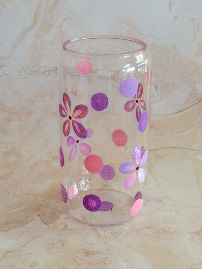 Hand-painted Iced Coffee Glass - Spot Blossom (Lilac/Pink)