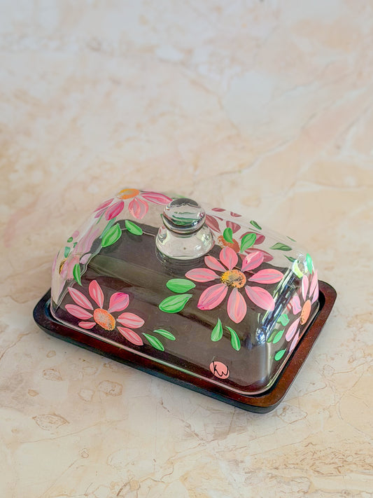 Hand-painted Glass Butter Dish - Spring Blossom