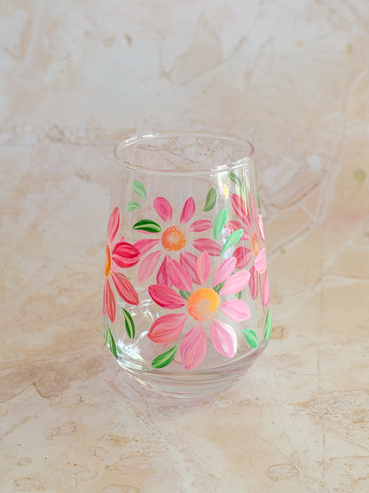 Hand-painted Stemless Wine Glass - Spring Blossom