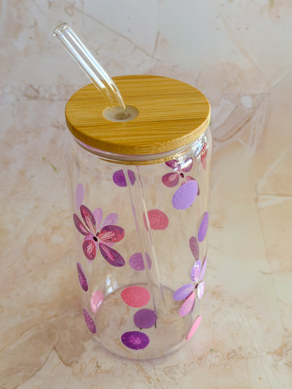 Hand-painted Iced Coffee Glass - Spot Blossom (Lilac/Pink)