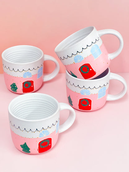 Hand-Painted Stoneware Mug - Christmas Cottage 🎄