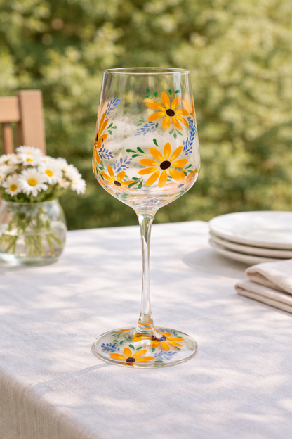 Hand-painted Wine Glass - Goldie