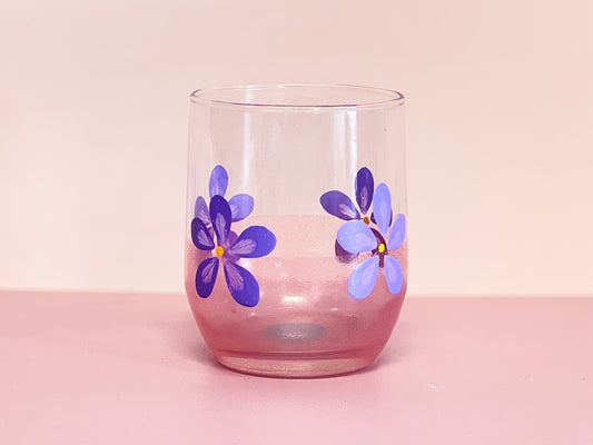 Hand-painted Short Glass | Purle Daisy/Frosted Rose