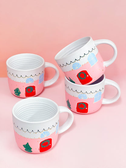Hand-Painted Stoneware Mug - Christmas Cottage 🎄