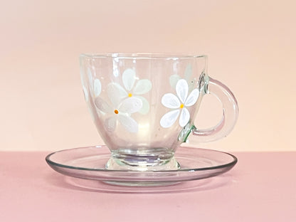 Hand-painted Teacup + Saucer | Daisy/Frosted Emerald