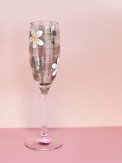 Hand-painted Flute Glass | Daisy/Frosted Gingham