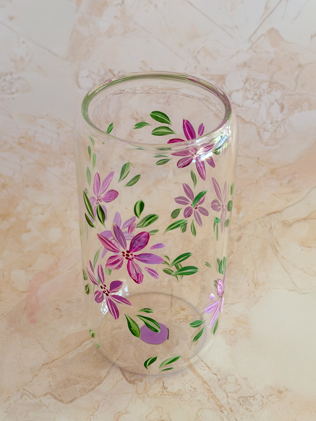 Hand-painted Iced Coffee Glass - Lilac Blossom