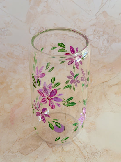 Hand-painted Iced Coffee Glass - Lilac Blossom
