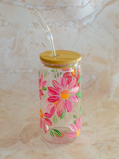 Hand-painted Iced Coffee Glass - Spring Blossom