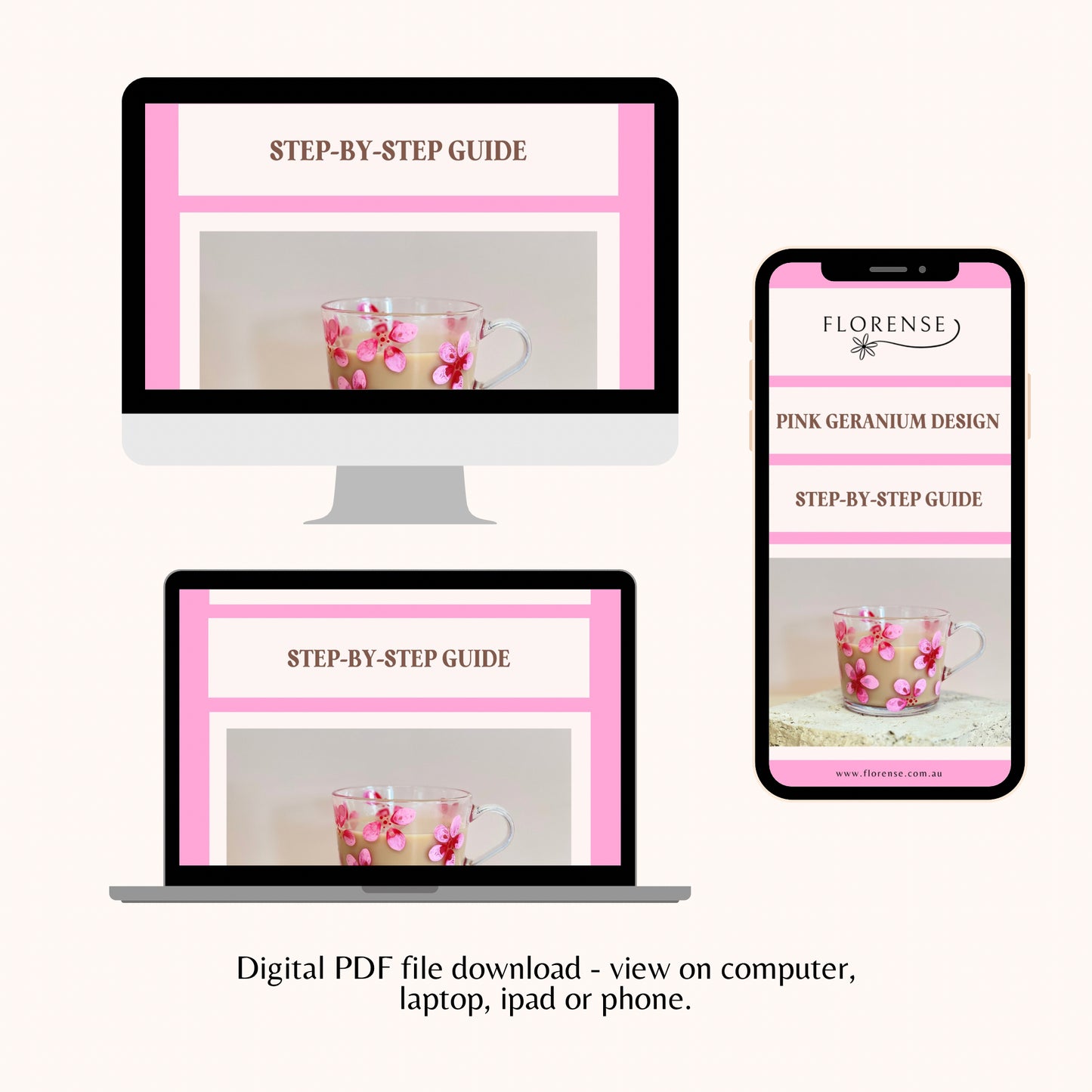 Pink Geranium  | Glass Painting Step-by-step Guide (Digital Download)