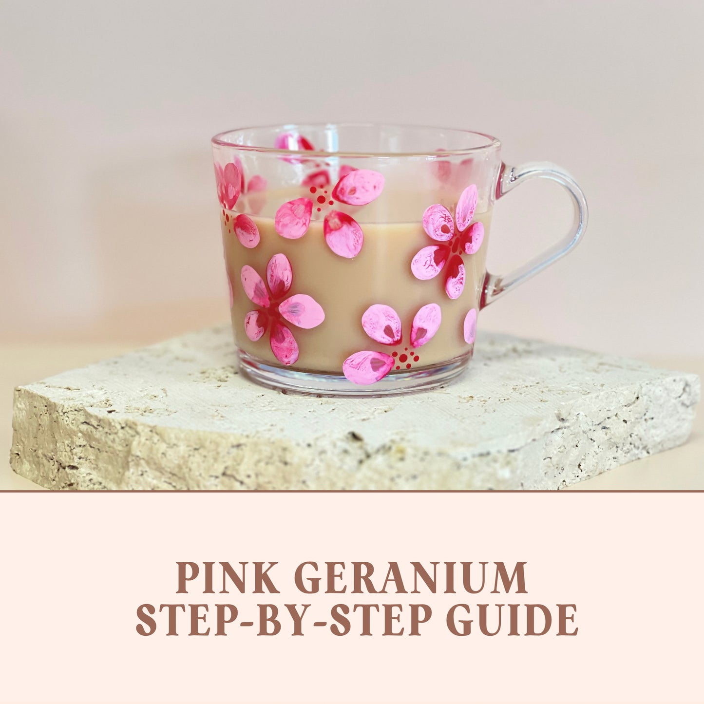 Pink Geranium  | Glass Painting Step-by-step Guide (Digital Download)