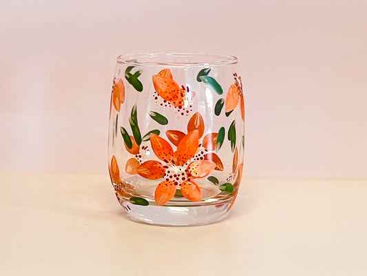 Hand-painted Stemless Glass | Tiger Lily