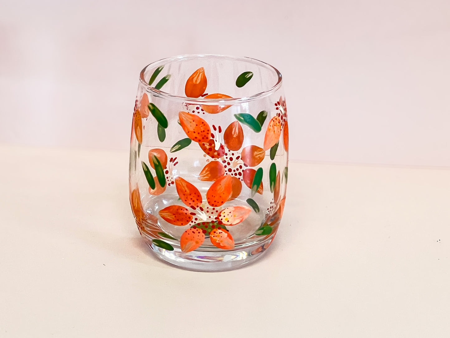 Hand-painted Stemless Glass | Tiger Lily