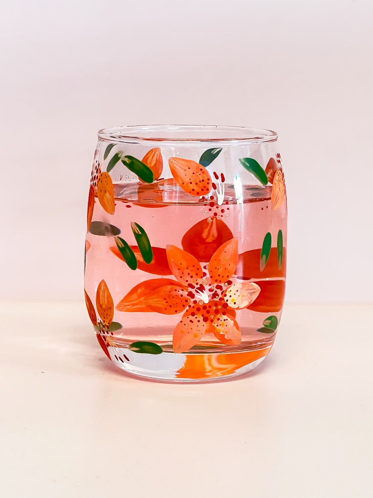 Hand-painted Stemless Glass | Tiger Lily