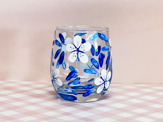 Hand-painted Stemless Glass | China Blue