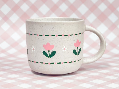 Hand-Painted Stoneware Mug - Tulip Stitch