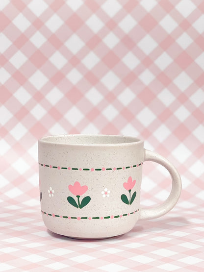 Hand-Painted Stoneware Mug - Tulip Stitch