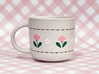 Hand-Painted Stoneware Mug - Tulip Stitch