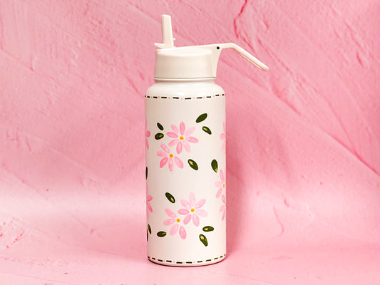 Hand-painted Drink Bottle | Pink Daisy Florals