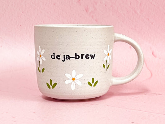 Hand-Painted Stoneware Mug - "Deja-brew" Daisy