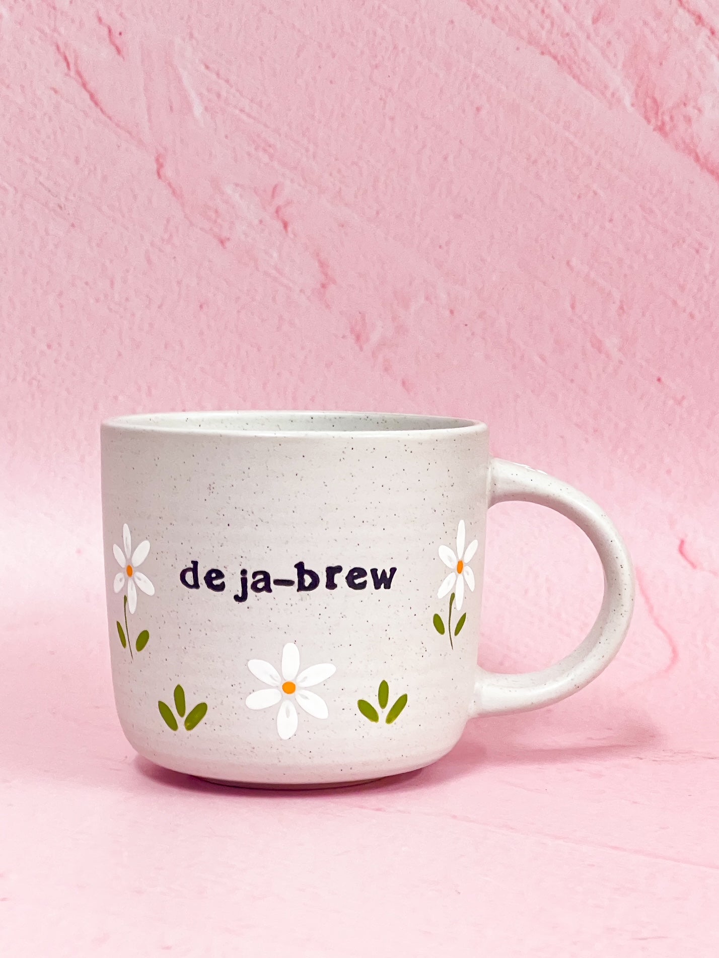 Hand-Painted Stoneware Mug - "Deja-brew" Daisy
