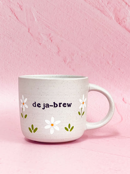Hand-Painted Stoneware Mug - "Deja-brew" Daisy