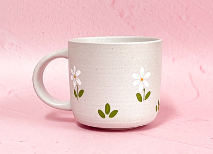 Hand-Painted Stoneware Mug - "Deja-brew" Daisy
