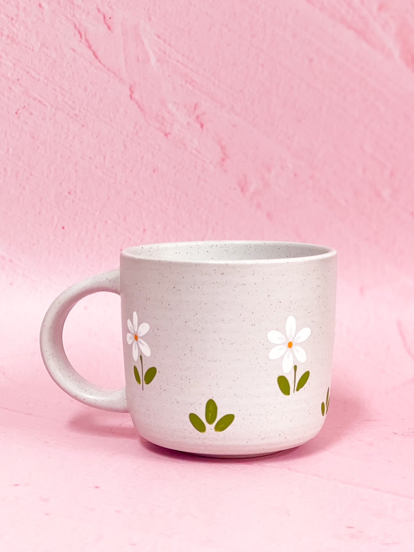 Hand-Painted Stoneware Mug - "Deja-brew" Daisy