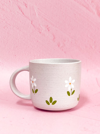 Hand-Painted Stoneware Mug - "Deja-brew" Daisy