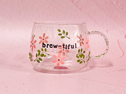 Hand-painted Hug Mug - "Brew-tiful" Florals
